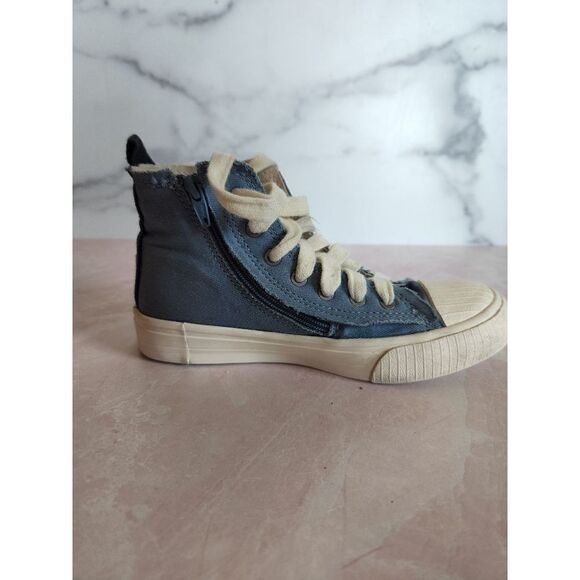 Zara 30 or 12.5 boys high top fabric rubber sneaker blue Auggie embroidery Augus - Picture 1 of 6